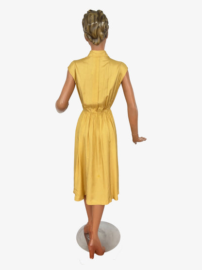 XS | 1940s Yellow Polka Dot Rayon Dress