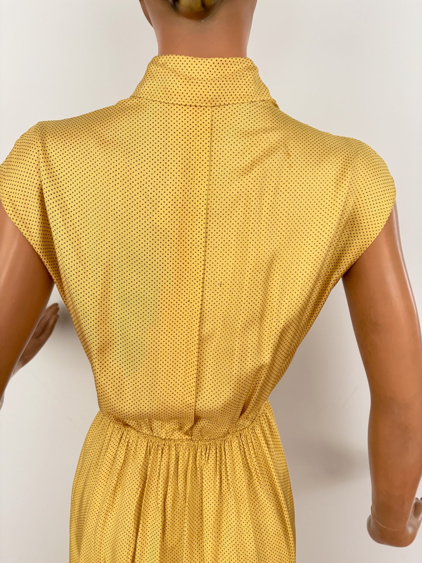 XS | 1940s Yellow Polka Dot Rayon Dress