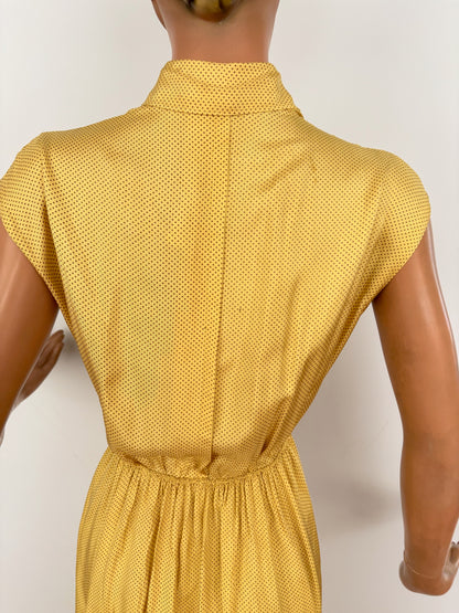 XS | 1940s Yellow Polka Dot Rayon Dress