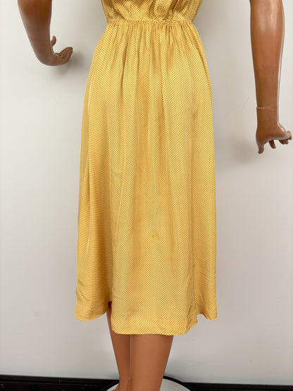 XS | 1940s Yellow Polka Dot Rayon Dress