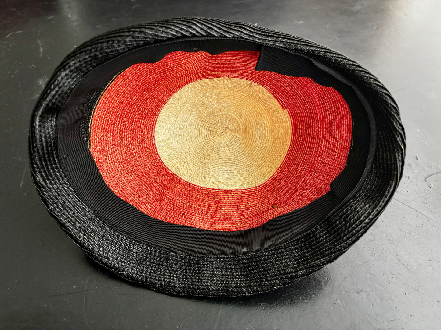 Vintage 1940s Tricolor Raffia Hat with Tassel and Hatpin