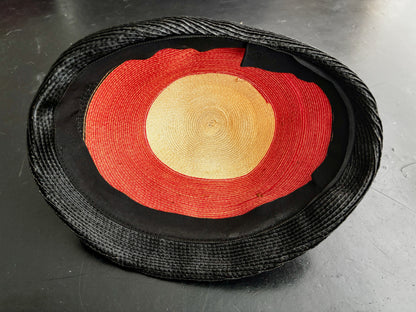 Vintage 1940s Tricolor Raffia Hat with Tassel and Hatpin