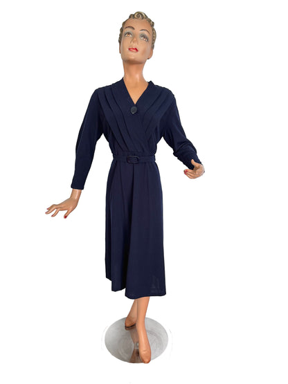 2XL 3XL | 1940s Navy Blue Wool Dress