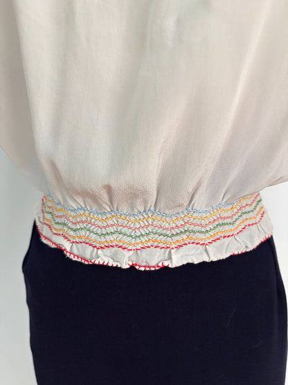 L | 1940s Hungarian Embroidered Peasant Blouse