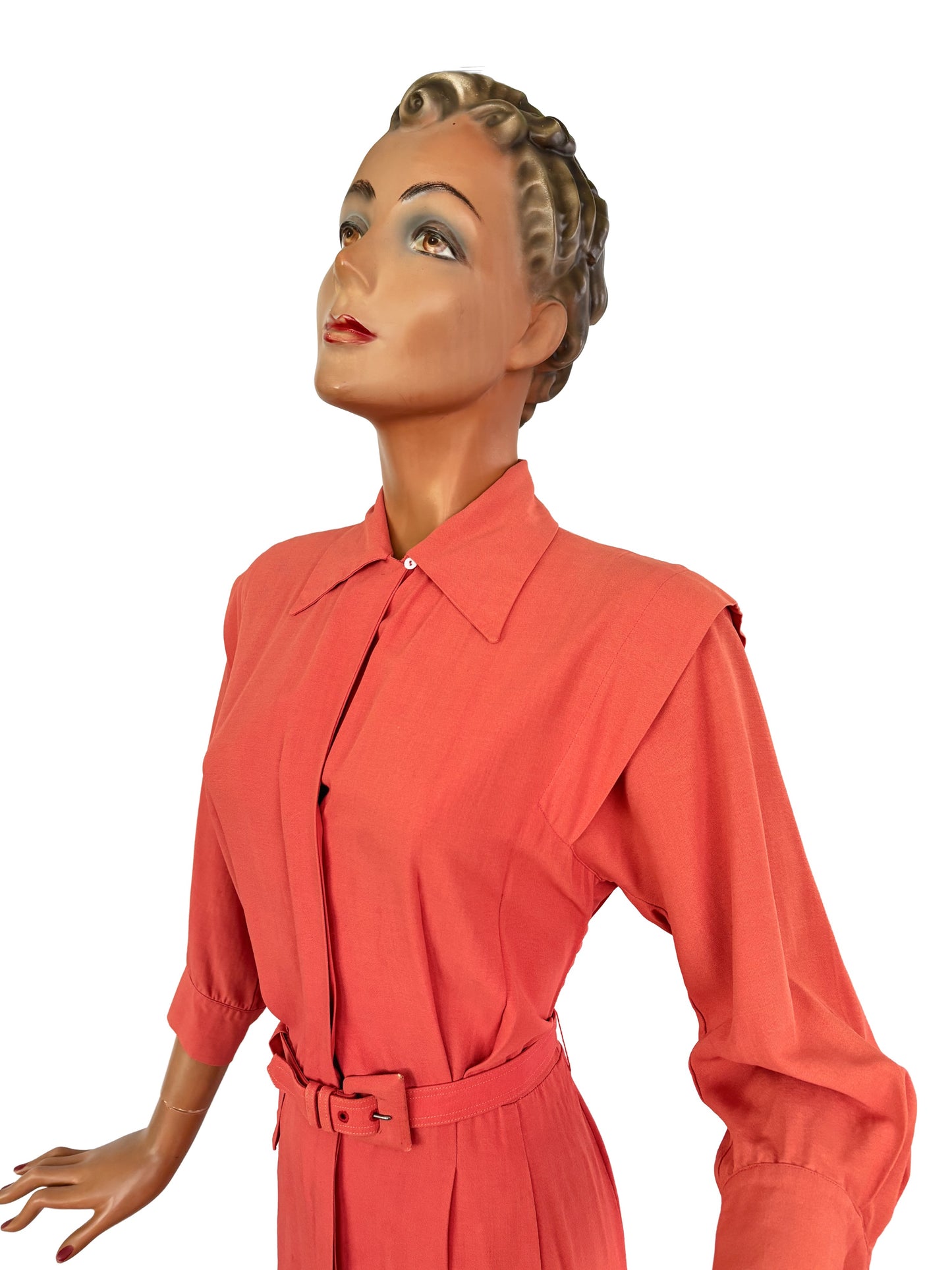 S | 1940s 1950s Flamingo Pink Gabardine Dress