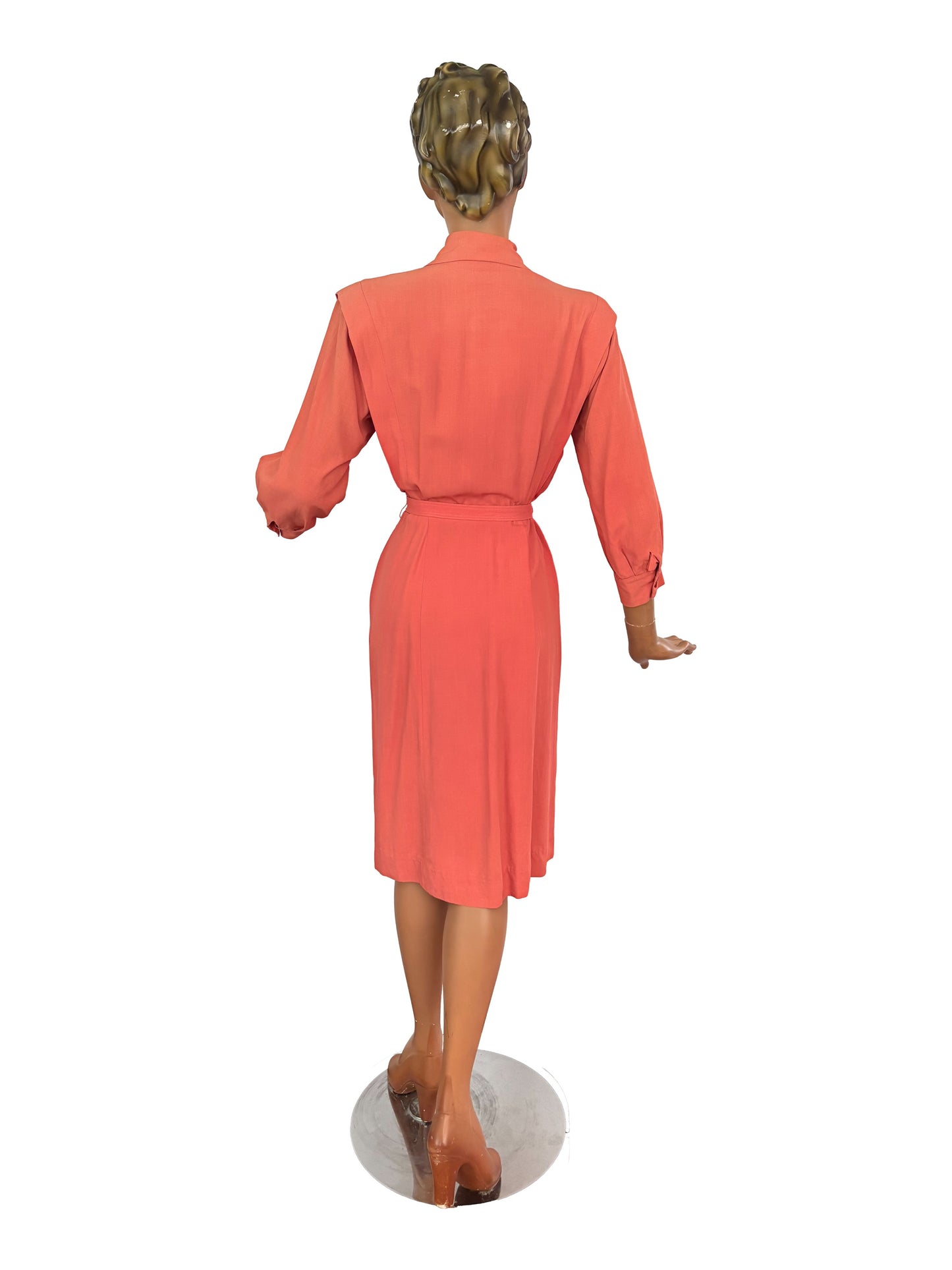 S | 1940s 1950s Flamingo Pink Gabardine Dress