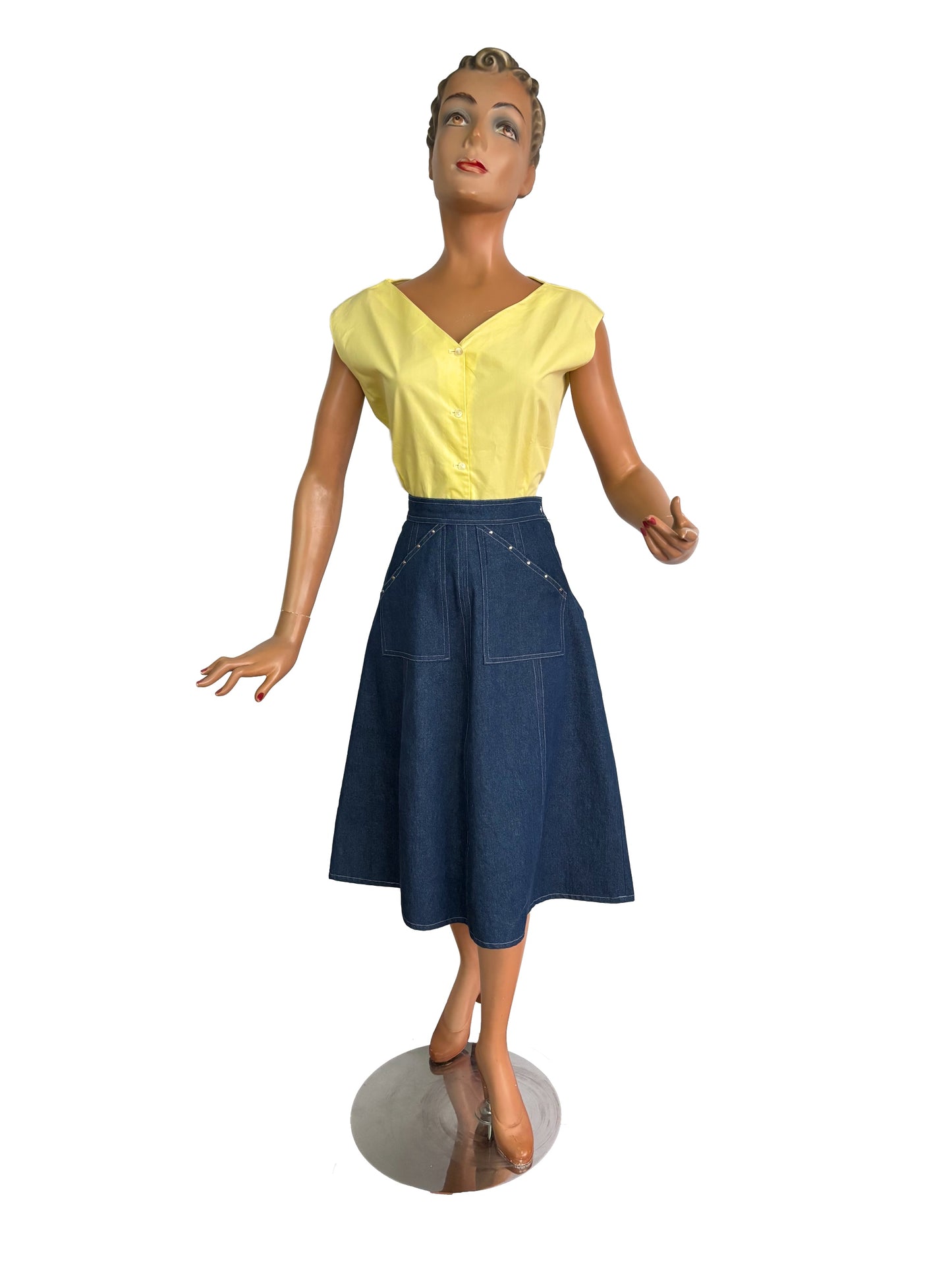 L | 1950s Yellow Cotton Poplin Blouse