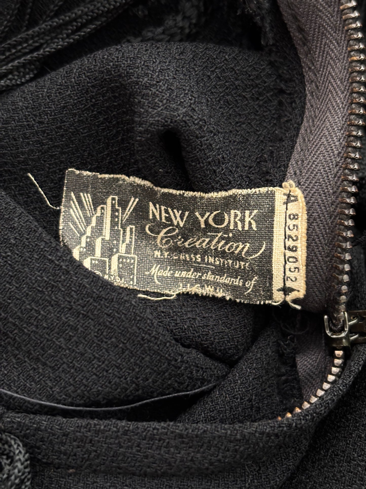 S M | 1940s New York Creation Black Crepe Fringe Evening Dress