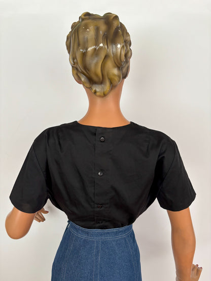 XL | 1960s Black Cotton Embroidered Blouse
