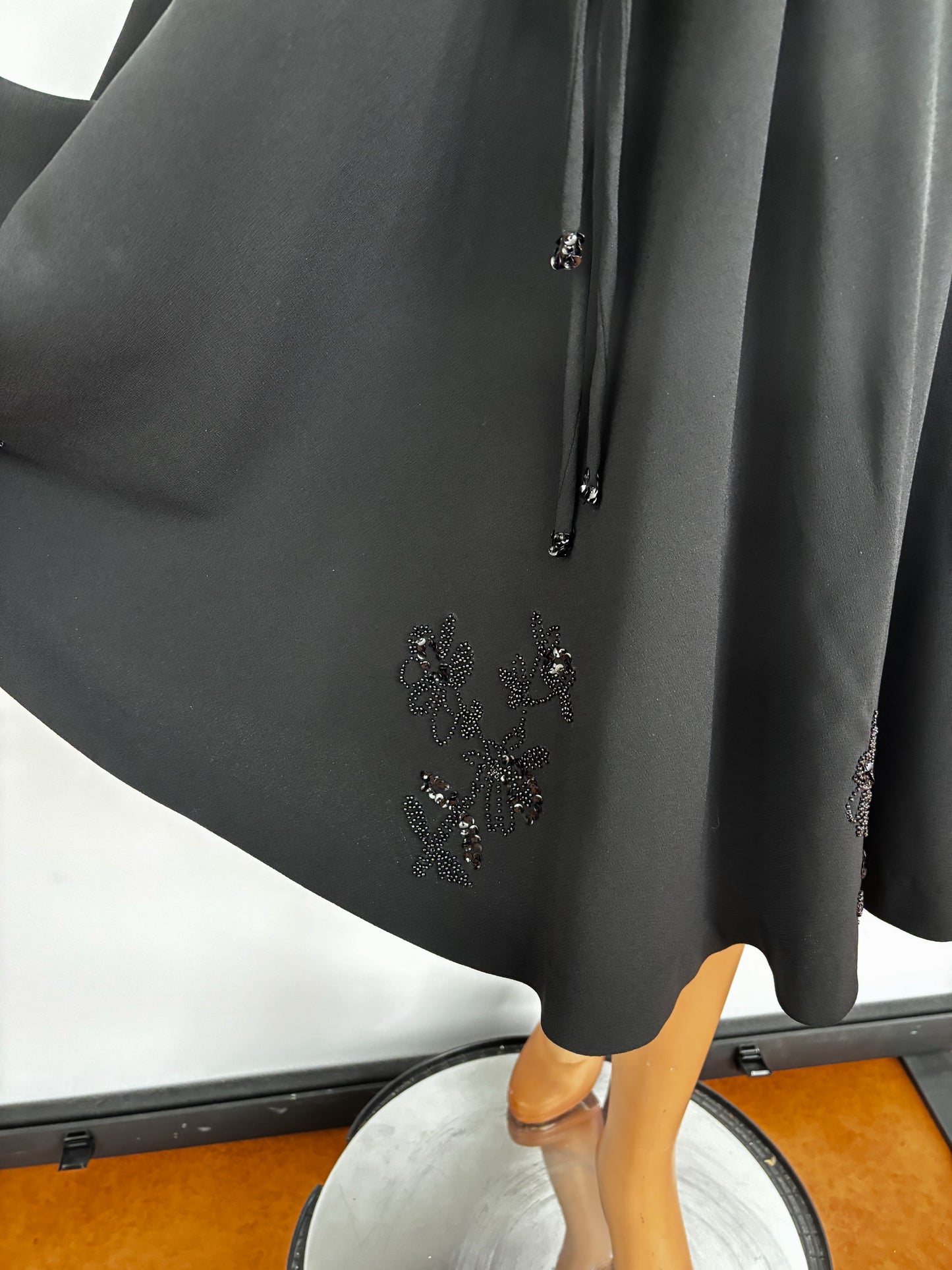 M/L | 1940s Black Crepe Beaded  Evening Dress