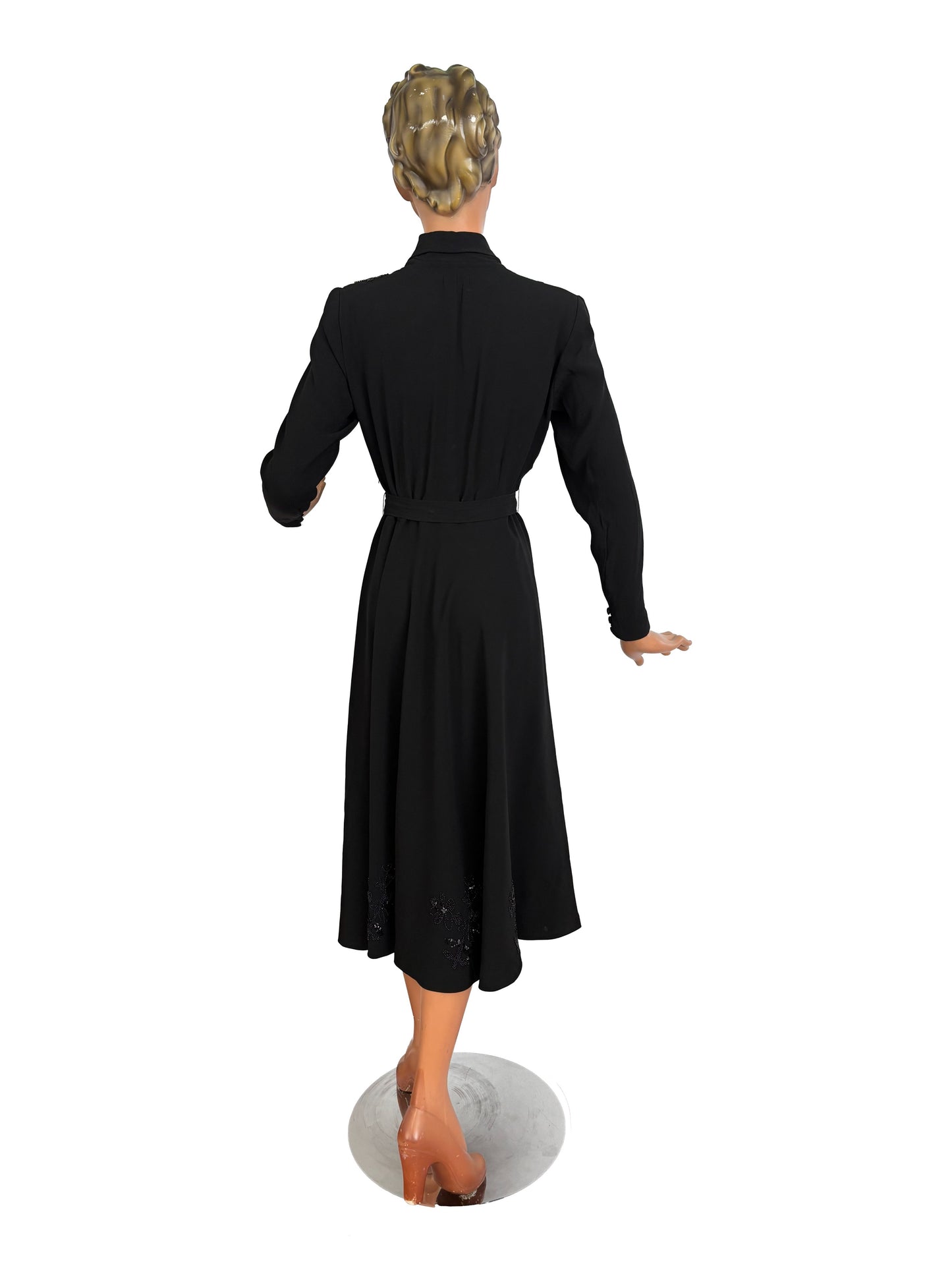 M/L | 1940s Black Crepe Beaded  Evening Dress