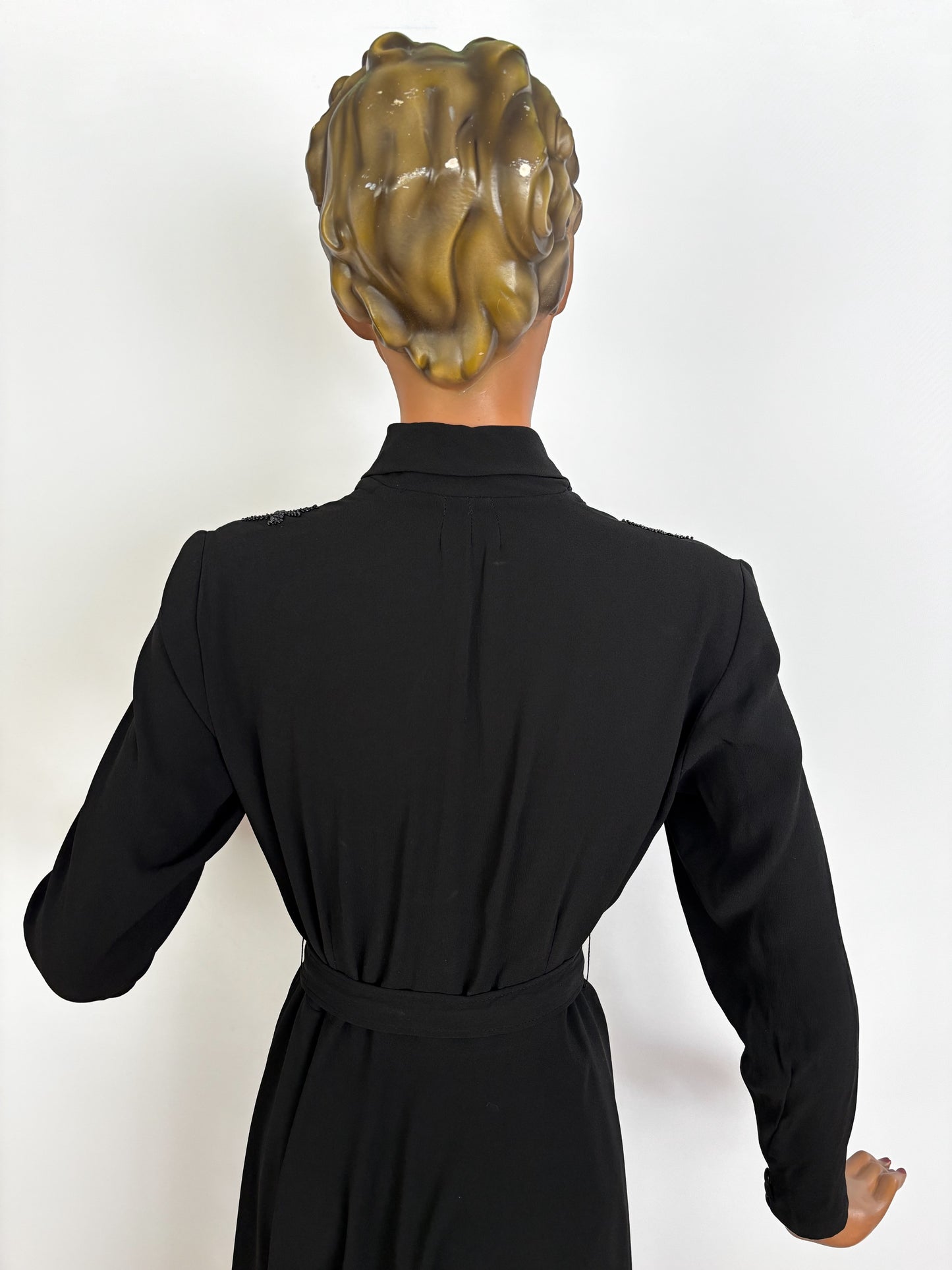 M/L | 1940s Black Crepe Beaded  Evening Dress