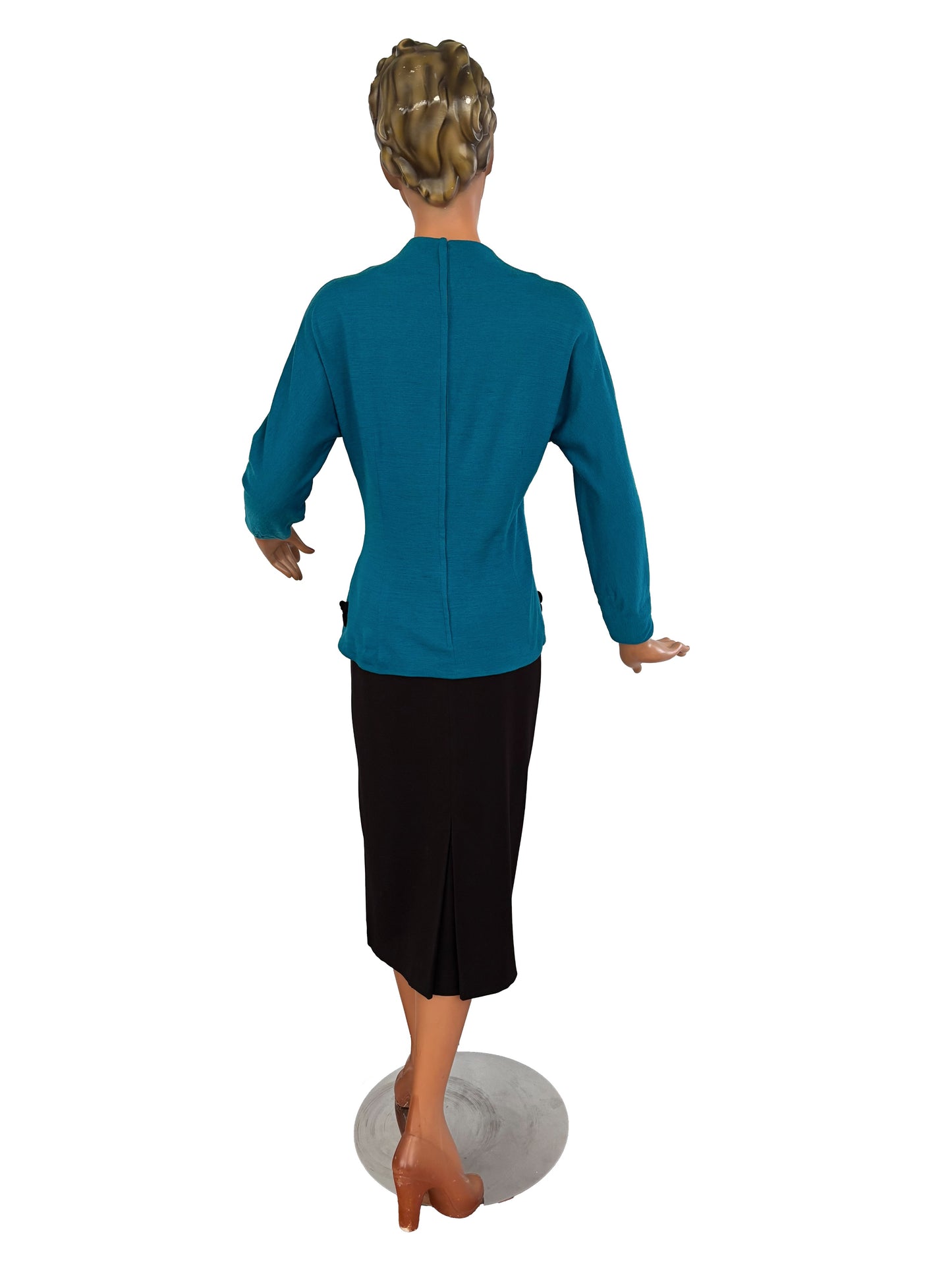 M | 1950s Turquoise Knit Top With Frog Closures