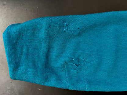 M | 1950s Turquoise Knit Top With Frog Closures