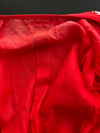 XS/S | 1950s Beaded Red Cardigan With White Bugle Beads