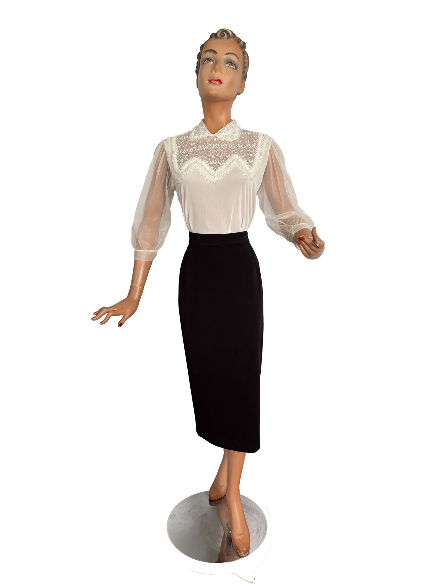 S/M | 1950s 1960s Mark Lee Original Sheer Blouse with Embroidery And Rhinestones