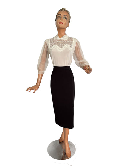S/M | 1950s 1960s Mark Lee Original Sheer Blouse with Embroidery And Rhinestones