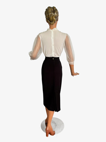S/M | 1950s 1960s Mark Lee Original Sheer Blouse with Embroidery And Rhinestones