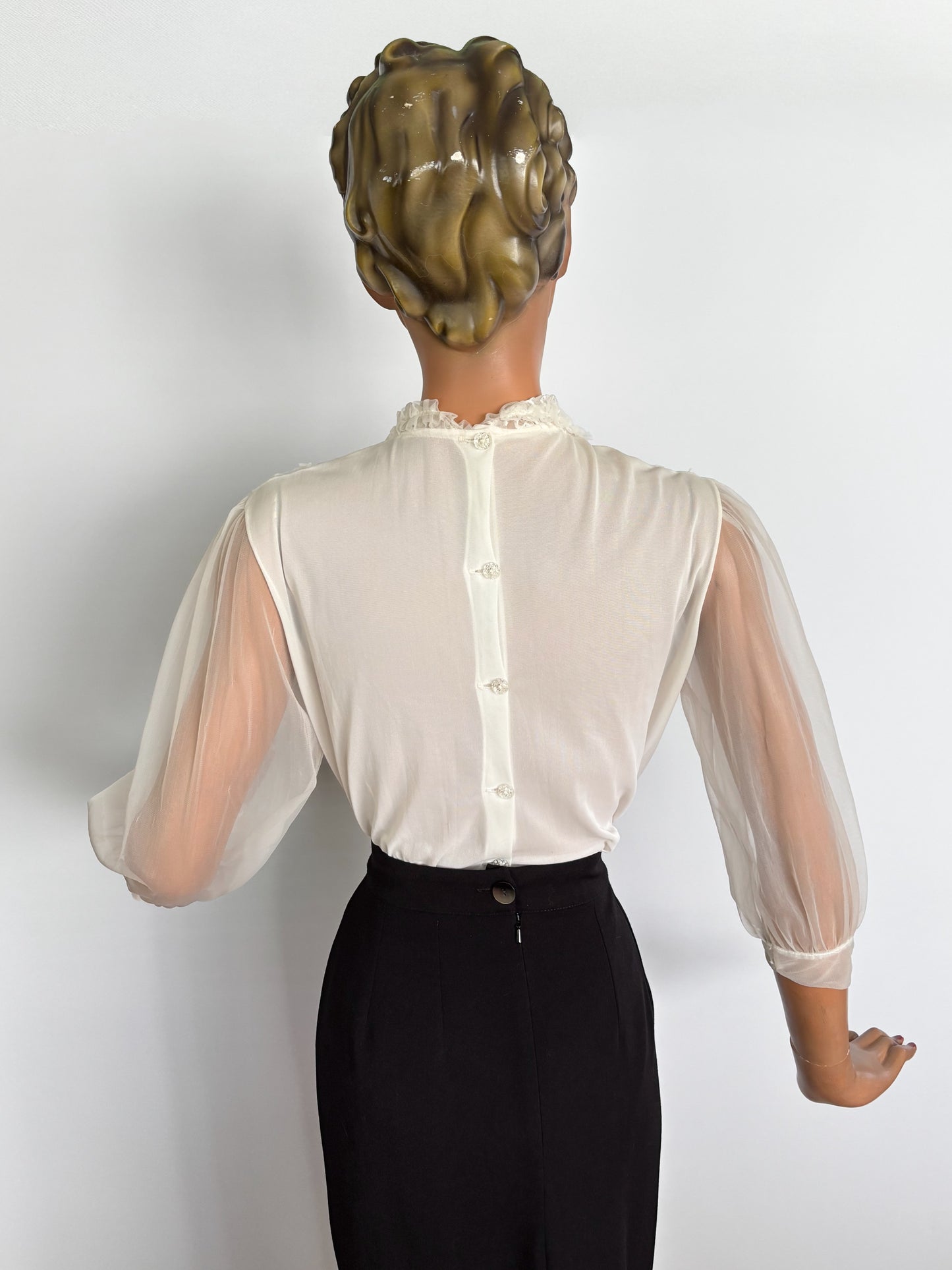 S/M | 1950s 1960s Mark Lee Original Sheer Blouse with Embroidery And Rhinestones