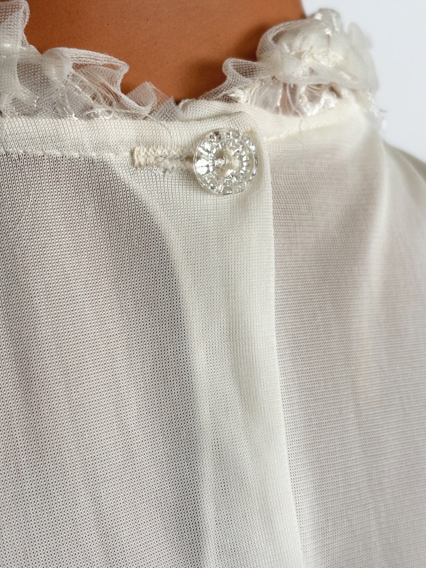 S/M | 1950s 1960s Mark Lee Original Sheer Blouse with Embroidery And Rhinestones