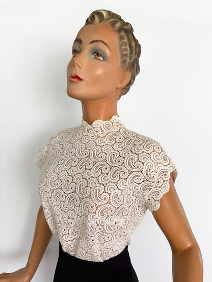 L | 1940s 1950s Lace Top