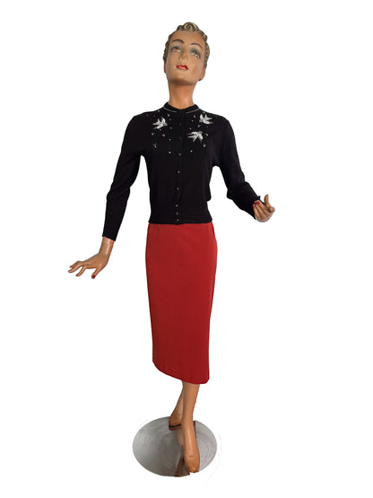 S | Late 1950s Beaded Bird Cardigan