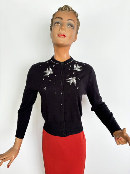 S | Late 1950s Beaded Bird Cardigan