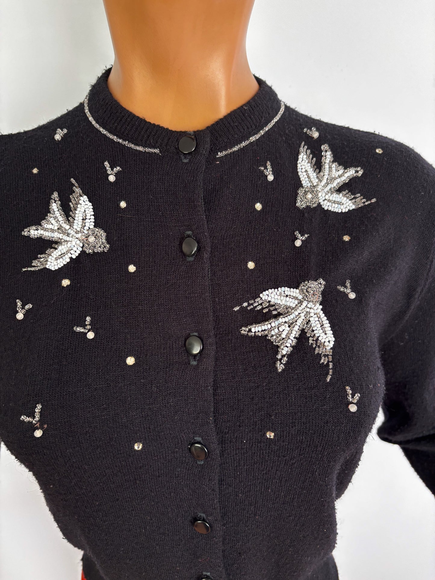 S | Late 1950s Beaded Bird Cardigan