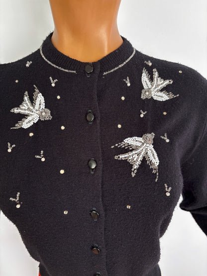 S | Late 1950s Beaded Bird Cardigan