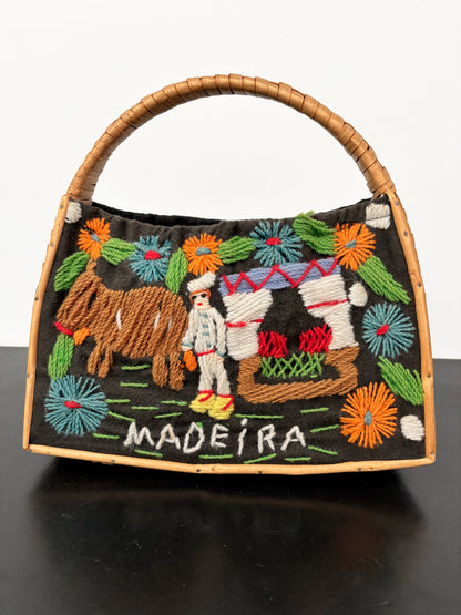 1960s/70s Madeira Embroidered Bamboo Handbag