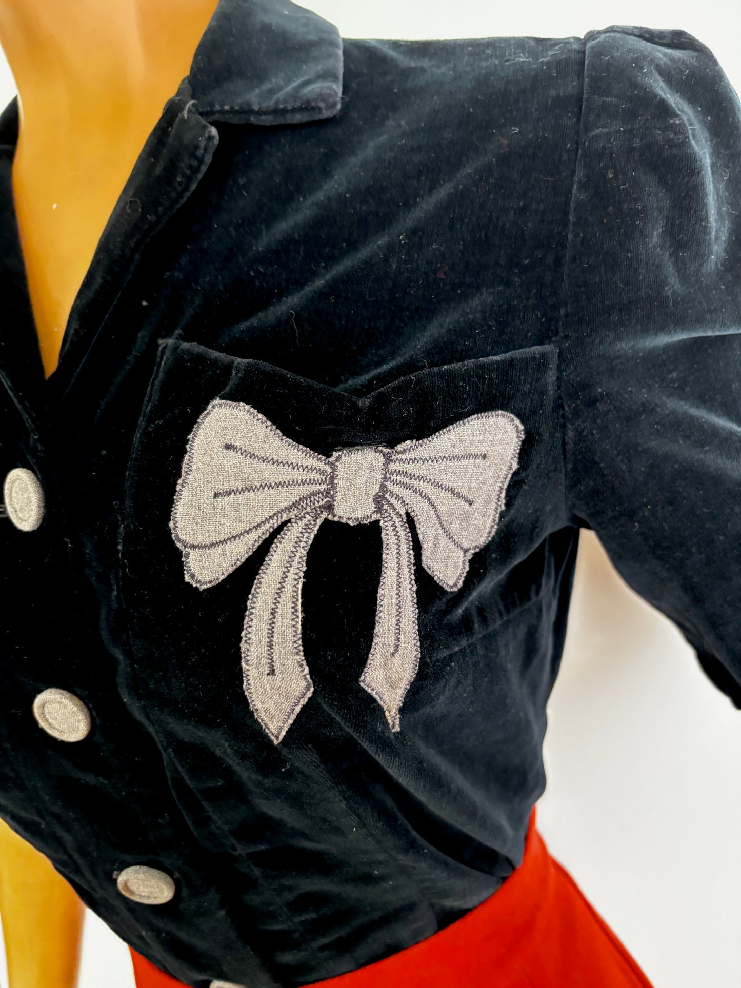 S | 1940s Black Velvet Bow Jacket - wounded