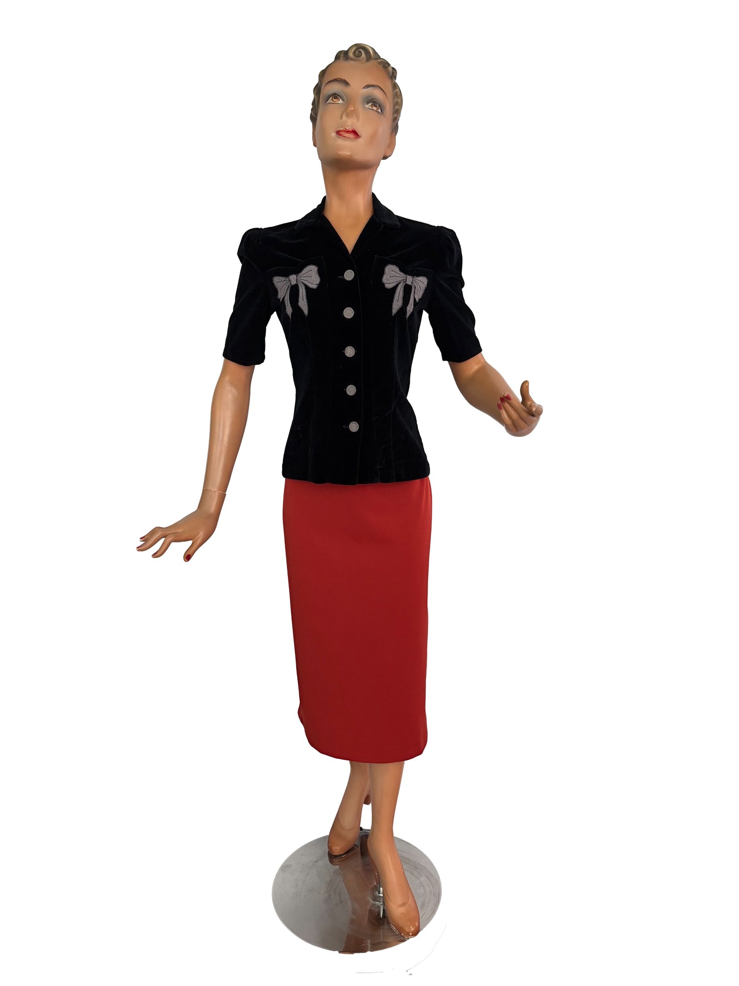 S | 1940s Black Velvet Bow Jacket - wounded