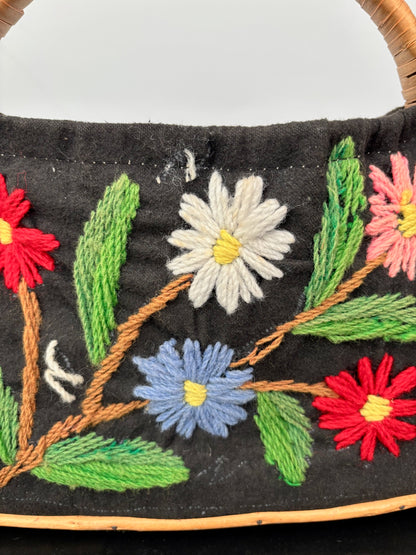 1960s/70s Madeira Embroidered Bamboo Handbag