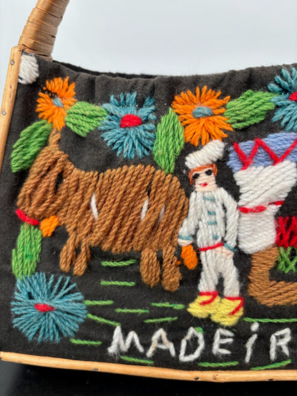 1960s/70s Madeira Embroidered Bamboo Handbag