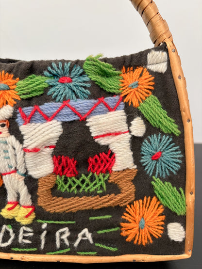 1960s/70s Madeira Embroidered Bamboo Handbag
