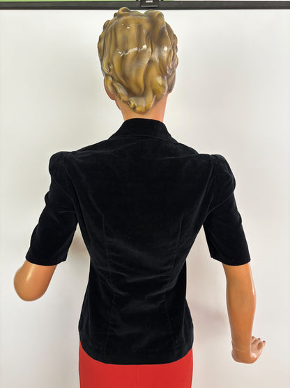 S | 1940s Black Velvet Bow Jacket - wounded