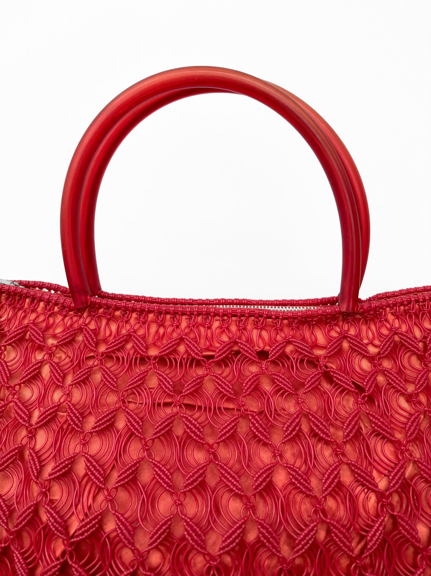 1950s/60s Red Woven Plastic Cord Handbag With Round Handles
