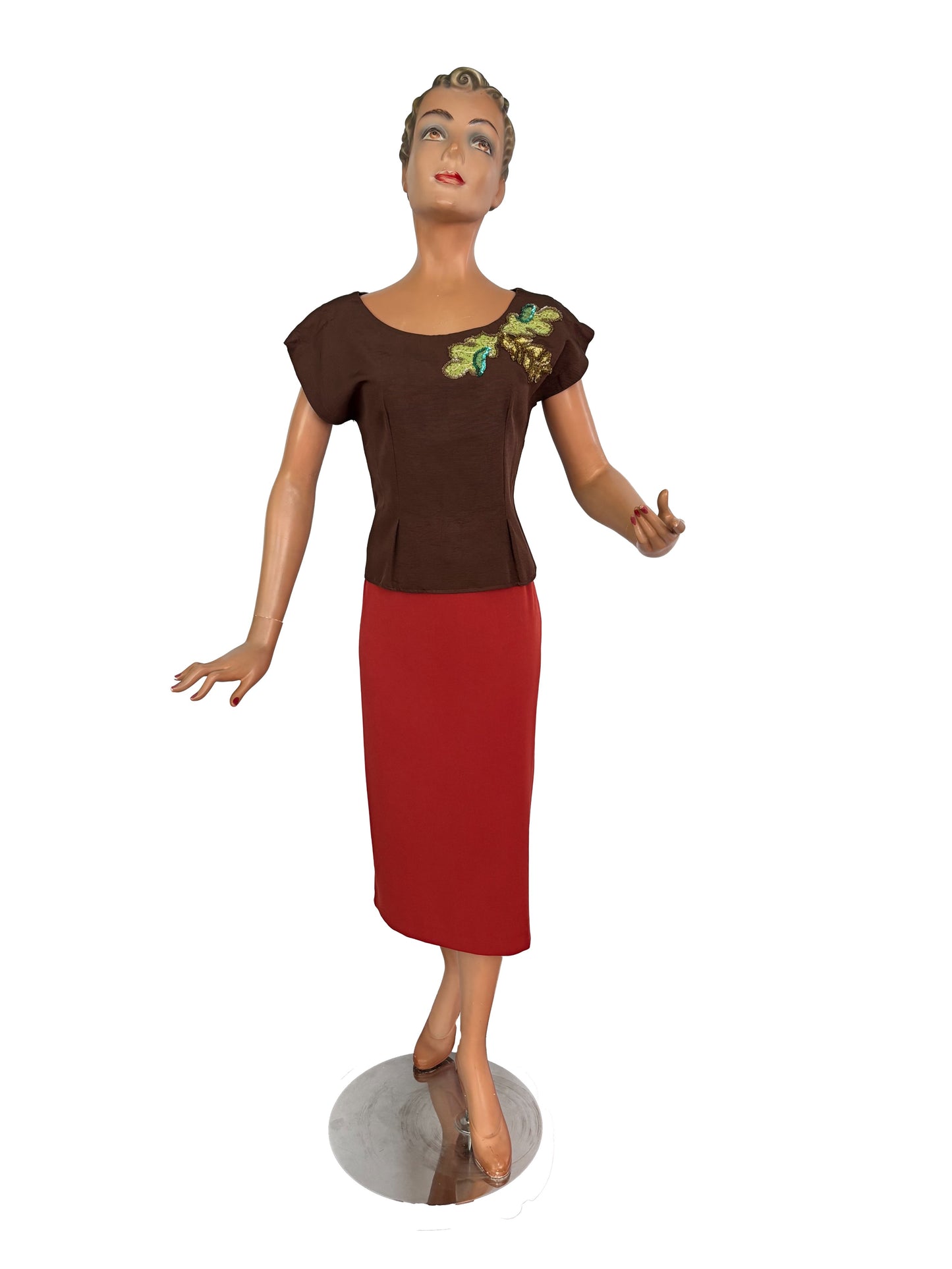 XS/S | 1940s Brown Faille Sequin Top