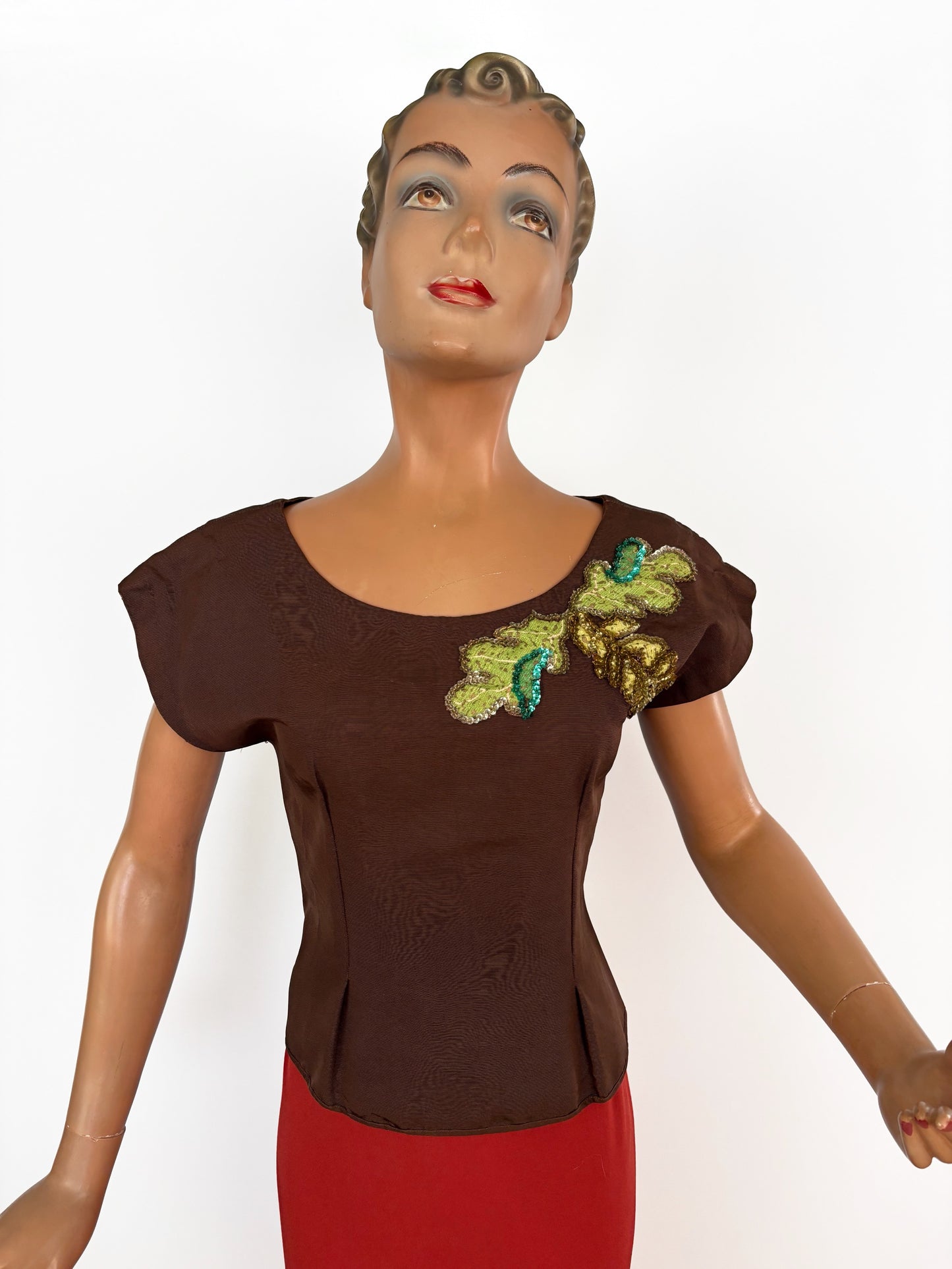 XS/S | 1940s Brown Faille Sequin Top