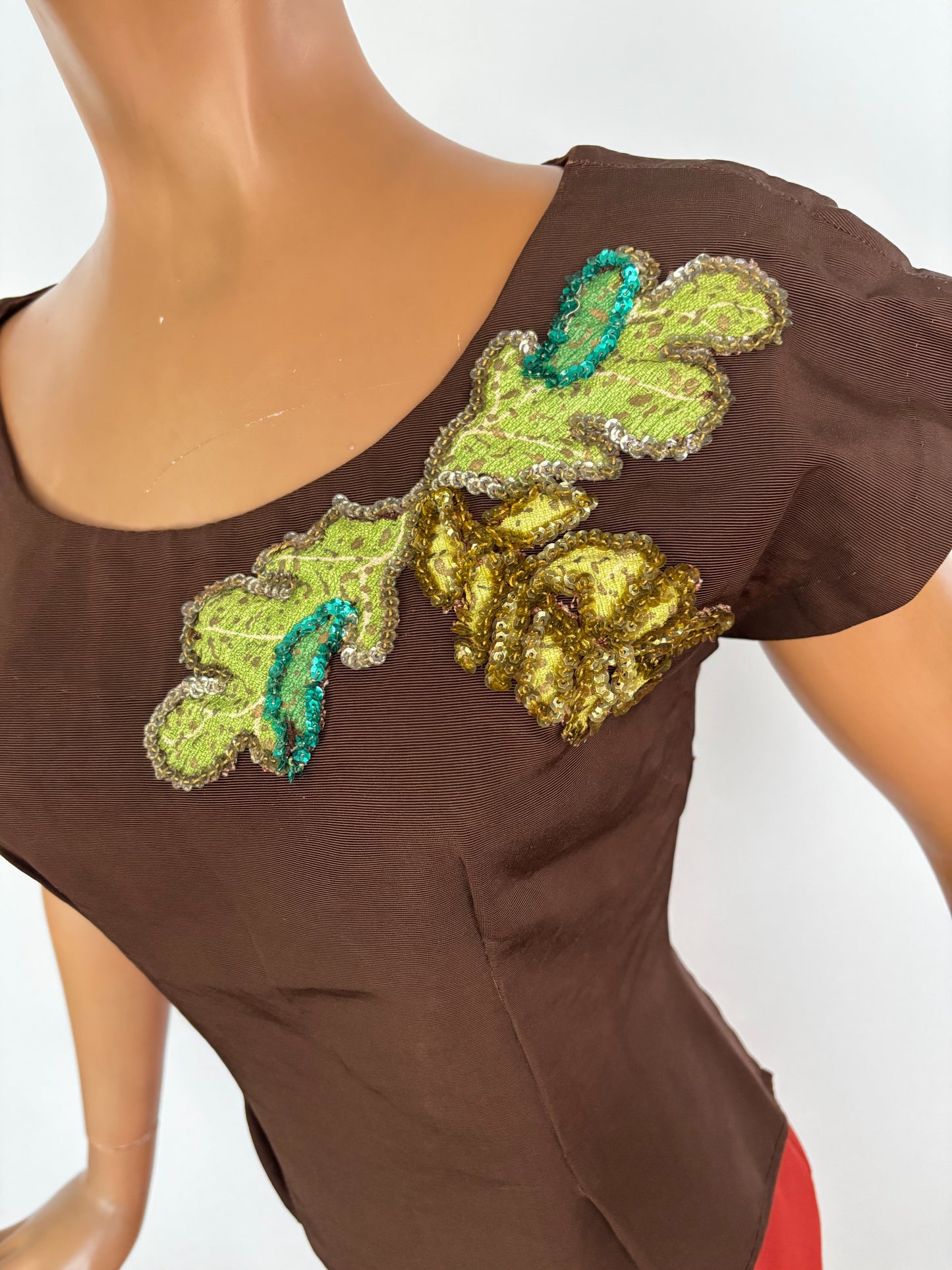 XS/S | 1940s Brown Faille Sequin Top