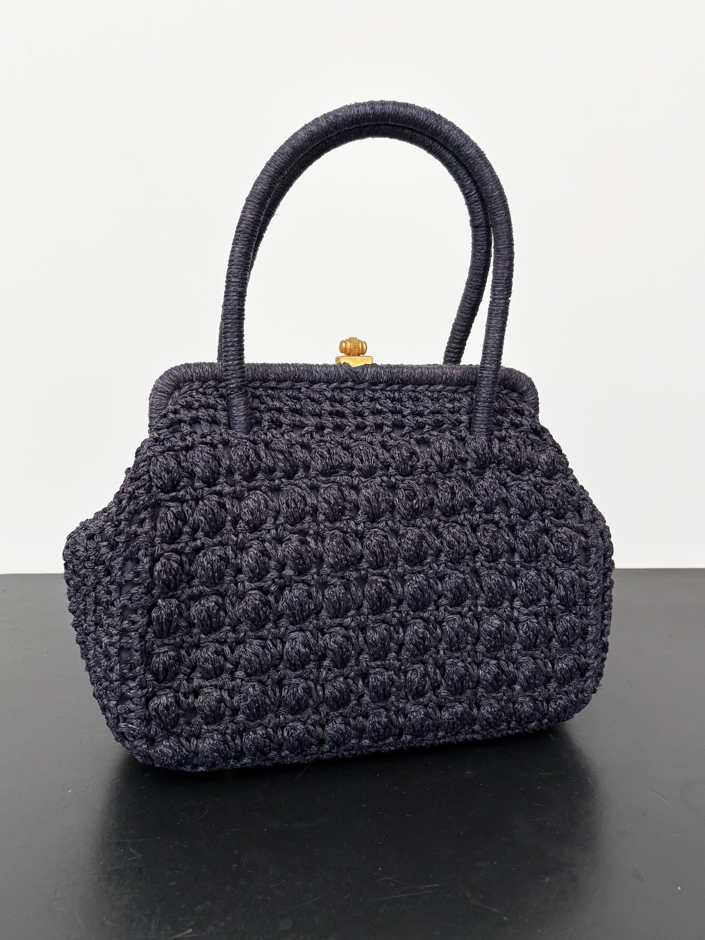 1950s/60s Dark Blue Crochet Wool Handbag
