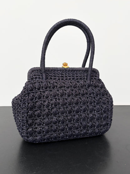 1950s/60s Dark Blue Crochet Wool Handbag