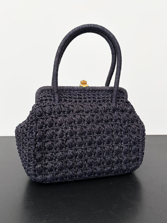 1950s/60s Dark Blue Crochet Wool Handbag