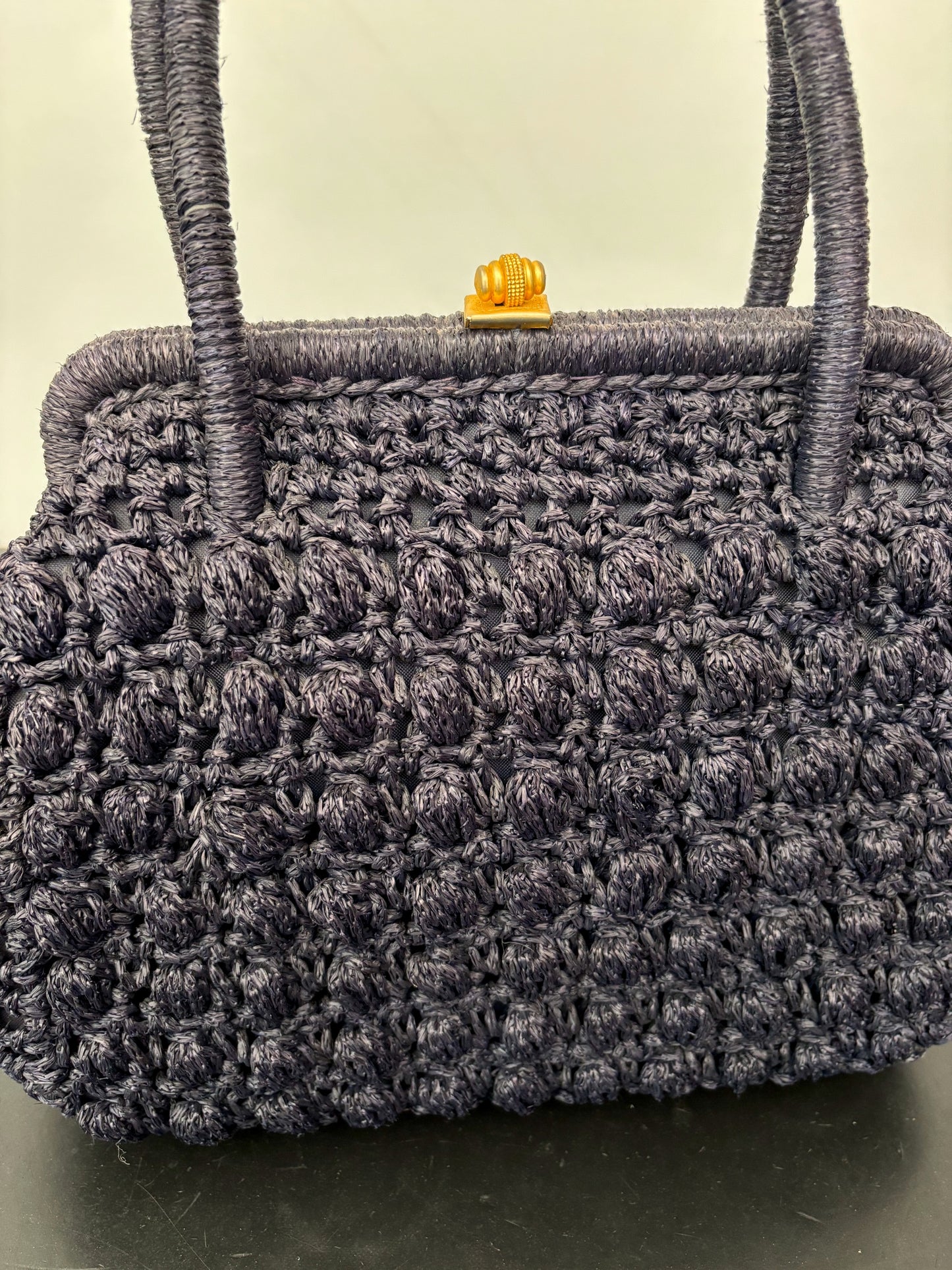 1950s/60s Dark Blue Crochet Wool Handbag