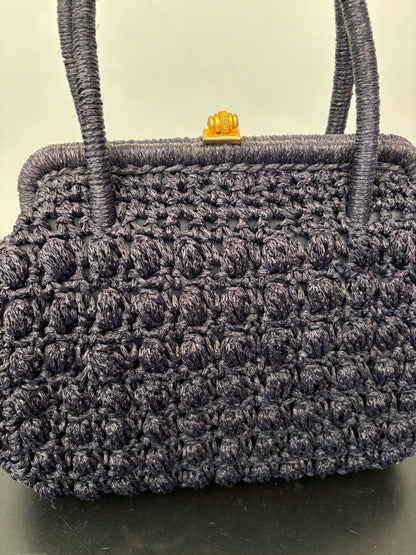 1950s/60s Dark Blue Crochet Wool Handbag