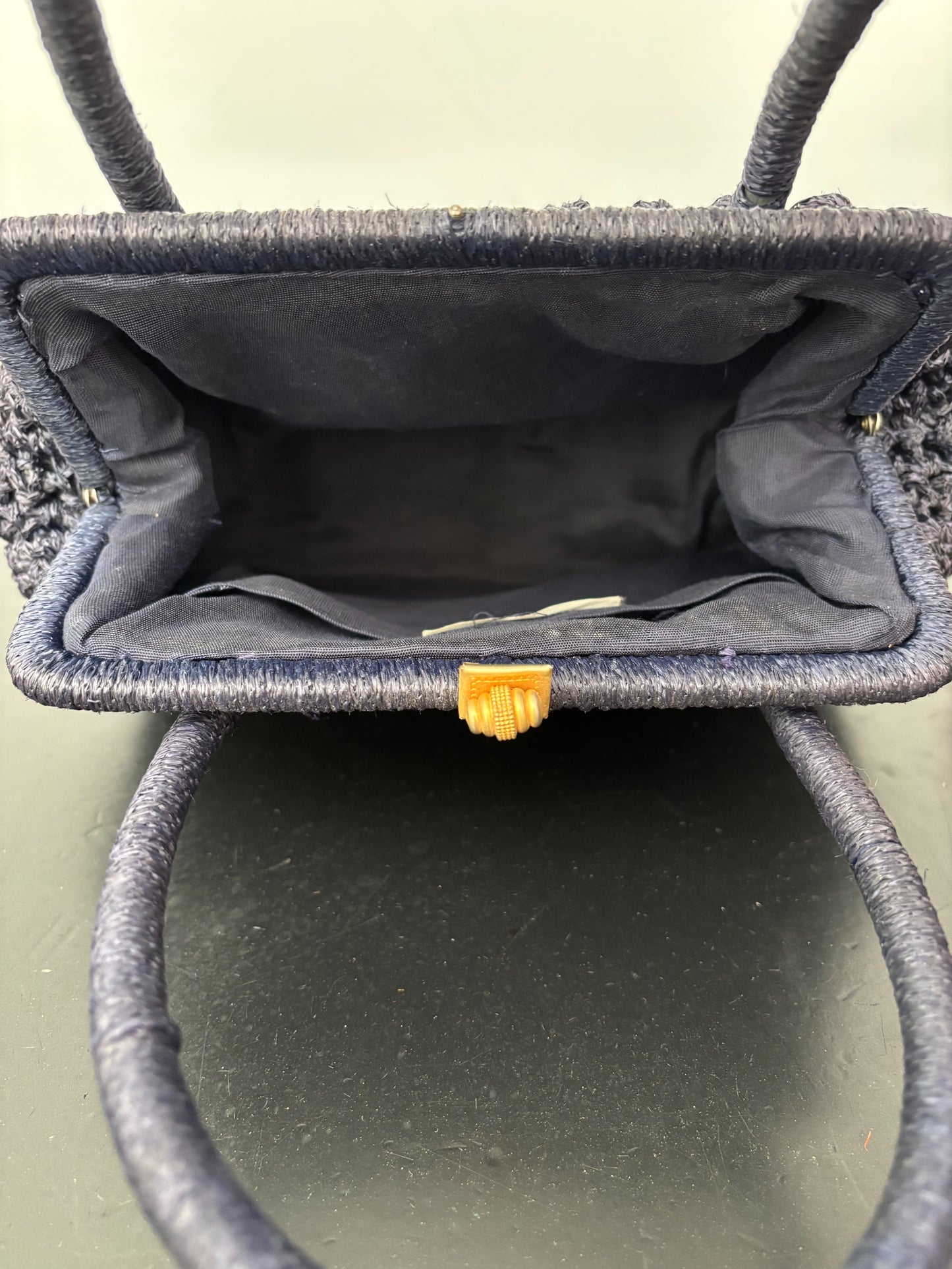 1950s/60s Dark Blue Crochet Wool Handbag