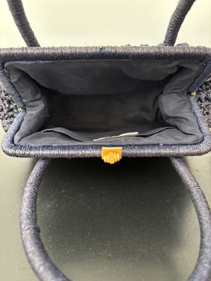 1950s/60s Dark Blue Crochet Wool Handbag