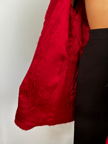 L/XL | 1960s Red Bouclé Coat With Faux Leopard Fur Collar