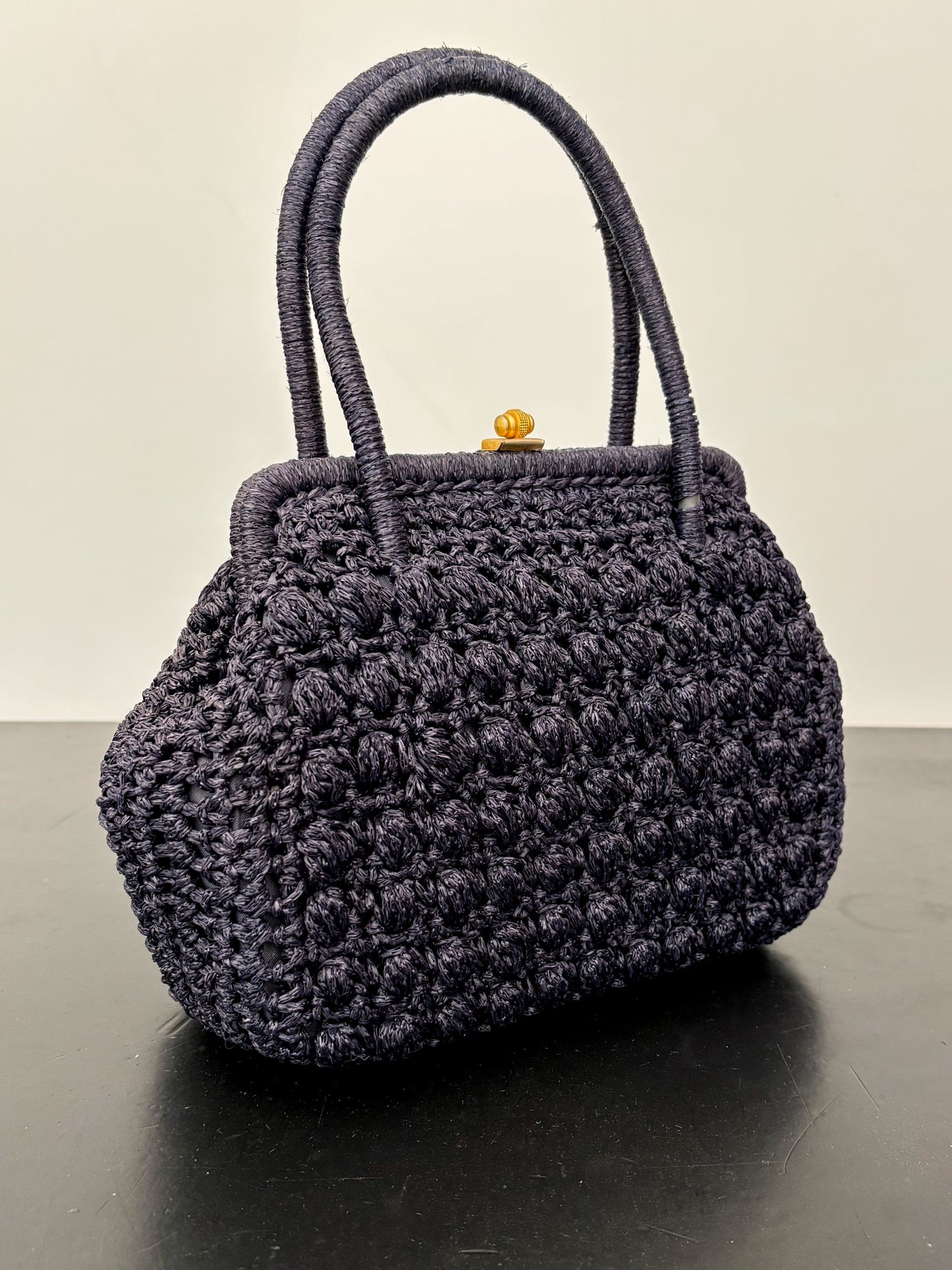 1950s/60s Dark Blue Crochet Wool Handbag