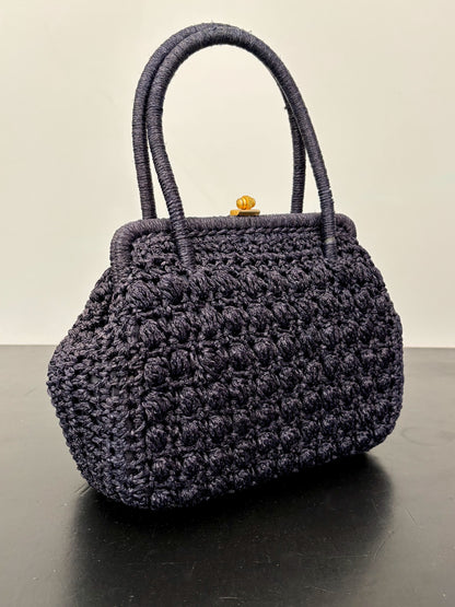 1950s/60s Dark Blue Crochet Wool Handbag